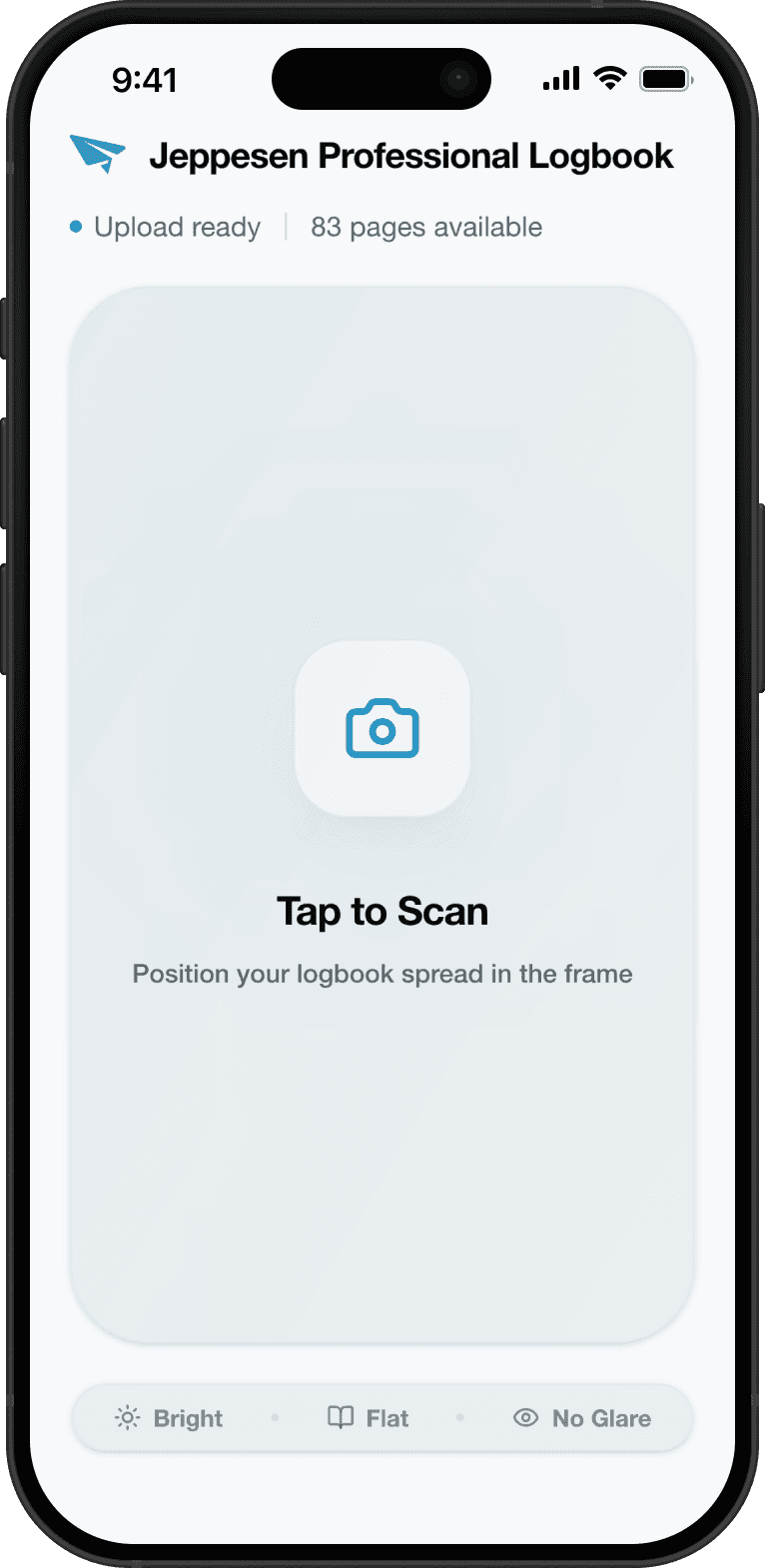 QuickLogs mobile upload flow in an iPhone frame