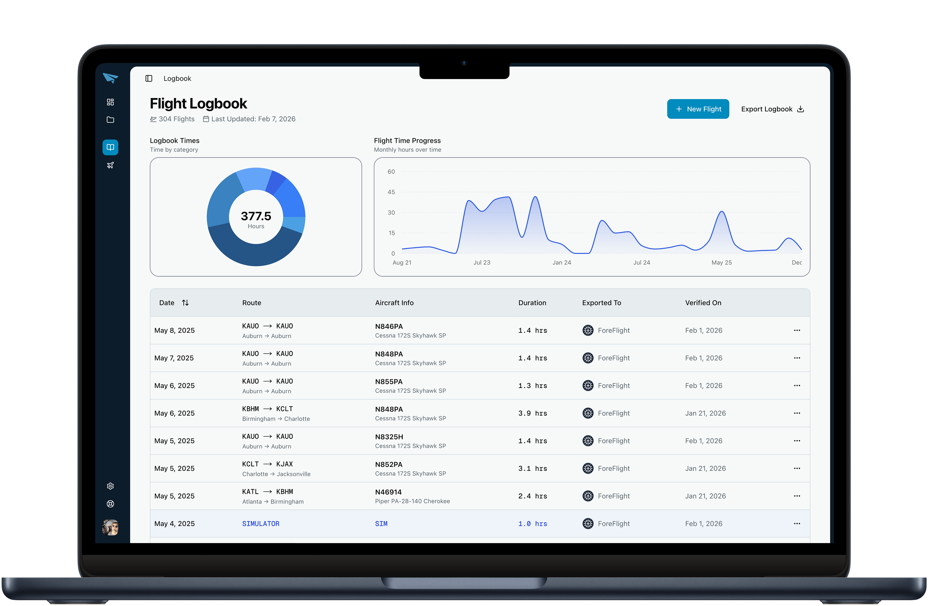 MacBook showing QuickLogs cloud logbook